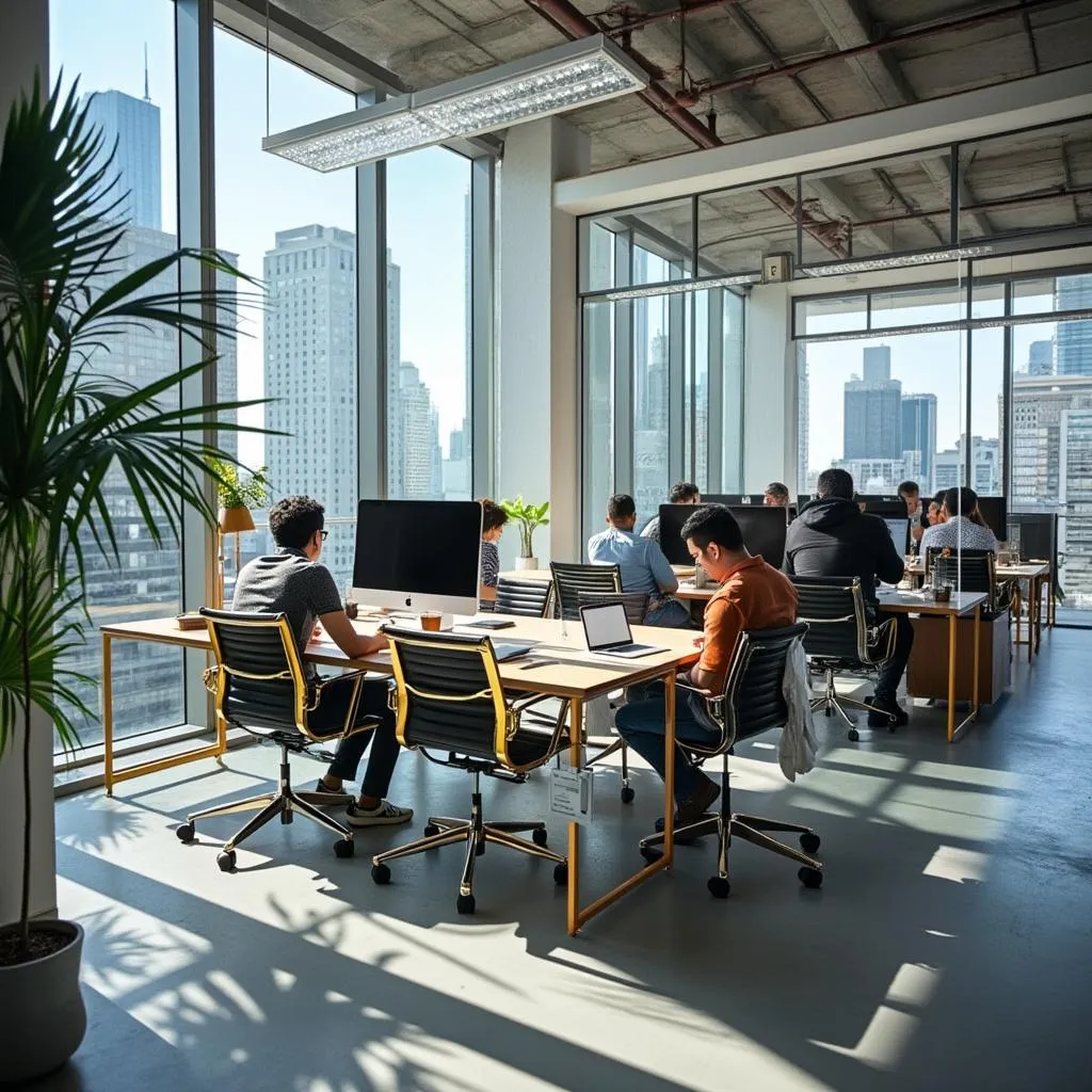 Interior de las oficinas modernas de FinanzasArg en Buenos Aires