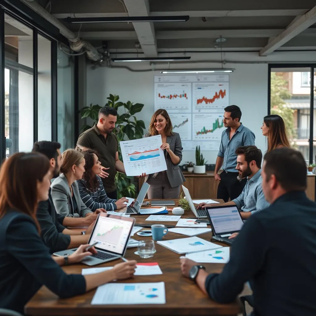 Equipo de consultores financieros en Argentina discutiendo estrategias