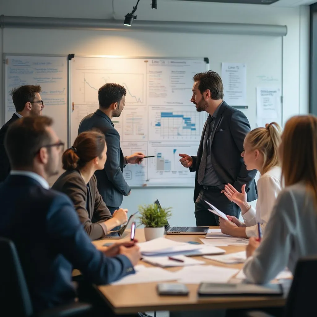 Equipo de consultores en taller de estrategia financiera